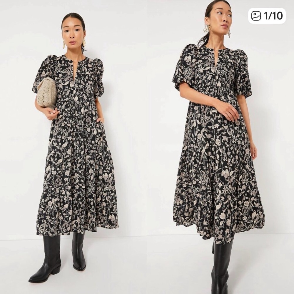 Hyacinth House Black and Tan Floral Cisco Bohemian Maxi Dress Size XL Tuckernuck